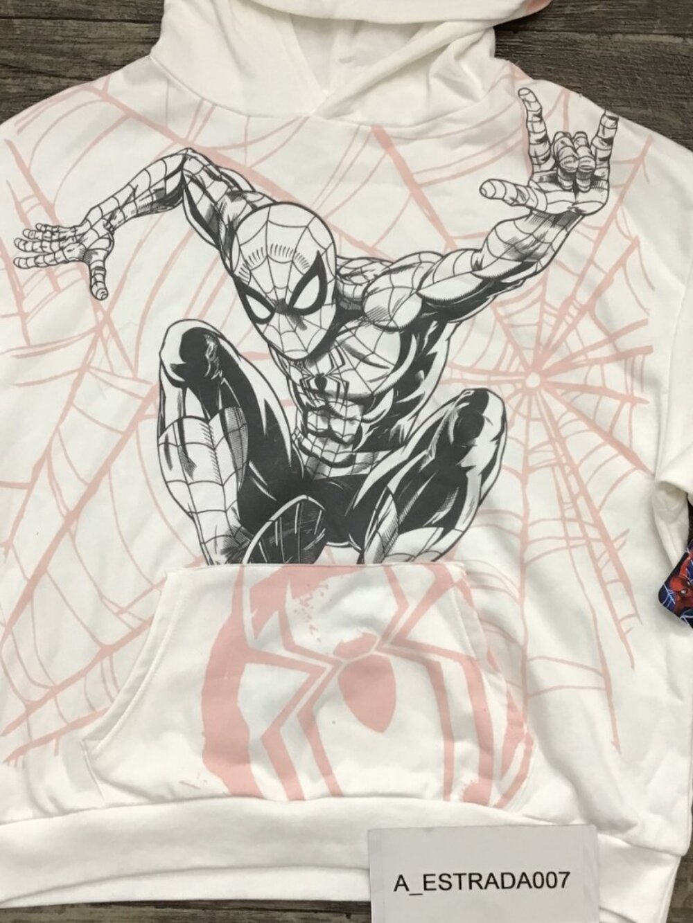 NWT Marvel Spiderman Women Sweatshirt Hoodie White/Pink Size Medium - Picture 2 of 9